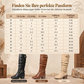 🎉Top Angebot! Jetzt kaufen!🎉 Damen Kniehohe Western Stiefel Vintage Klotzabsatz Schlampige Reitstiefel mit Seitlichem Reißverschluss und Schnalle, Runde Zehenpartie