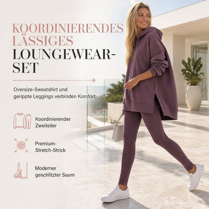 Lässiges Damen-Sportanzug-Set mit Kapuzen-Sweatshirt und Sweathose mit Schlitzsaum