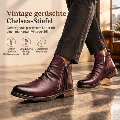 ⚡Flash-Sale! Solange der Vorrat reicht!⚡ Herren Vintage-kniende Chelsea-Stiefel, lässige Zehenpartie, Reißverschluss Western Cowboystiefel