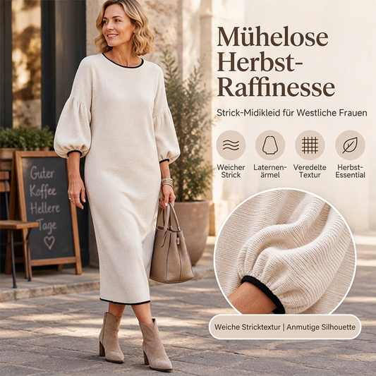 🌟Über 10.000 positive Bewertungen!🌟 Damen Midikleid aus strukturiertem Strick mit Puffärmeln