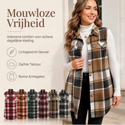 💥50% Rabatt! Nur heute!💥 Damen-Weste mit Karomuster, Knopfleiste und Taschen