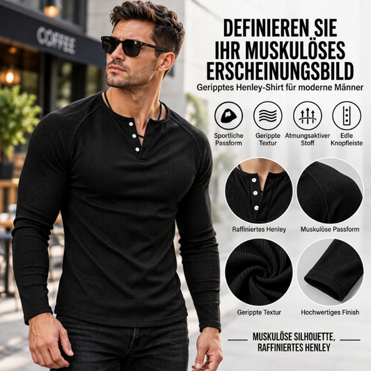 🌟Nr. 1 Bestseller + 50% Rabatt!🌟✨Lässiges, schmal geschnittenes Herren-Henley-T-Shirt mit Rippstrick