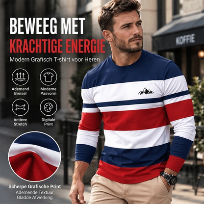 💥Jetzt im Trend!💥 Gestreept shirt met ronde hals en lange mouwen voor heren