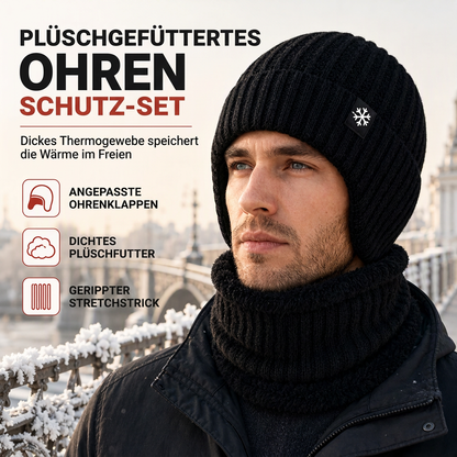🥳Über 10.000 positive Bewertungen! 50% Rabatt!🥳 Winter Strick-Beanie für Herren mit integriertem Halstuch und Ohrenklappen, dickes gefüttertes Gewebe, große Kälte-Schutzmütze