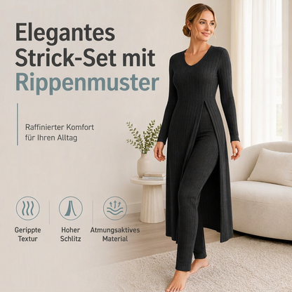 ✨ Einfacher Alltagskomfort | 2-teiliges Damen-Set: geripptes Longline-Top & schmale Hose