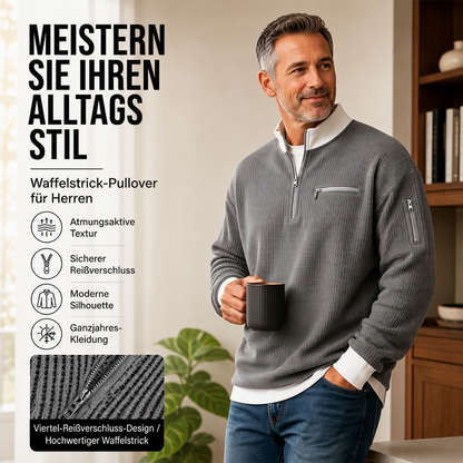 📢Heiß begehrt!📢 Lässiges Waffelstrick-Viertelreißverschluss-Sweatshirt für Herren