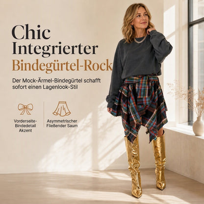 🔥Bestseller + 50% Rabatt!🔥 Damen Rock mit hoher Taille, asymmetrischem Karomuster und Patchwork
