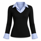 📢50% Rabatt!📢 Damen Streifenimitat Zweiteiler Langarm Strickpullover Preppy-Stil Schmaler Passform Pullover-Oberteil