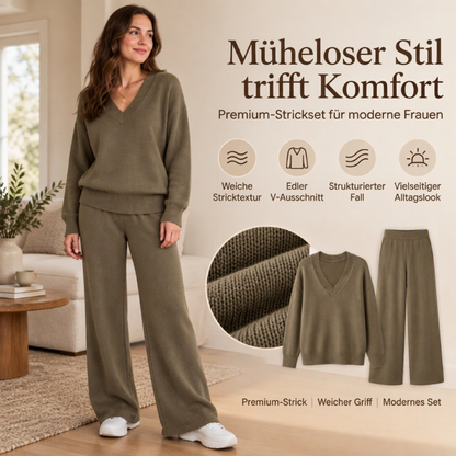 🌊Winter-Sale: 50% Rabatt + Gratis Versand!🌊Damen Strick V-Ausschnitt Pullover & Wide-Leg Hose Set