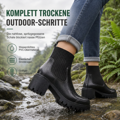 🔥Kundenfavorit!🔥 Freizeit-Stiefeletten für Damen mit niedlichem Absatz, quadratischer Zehenpartie, klobigem Absatz und sockenartigem Knöchelschuh-Design