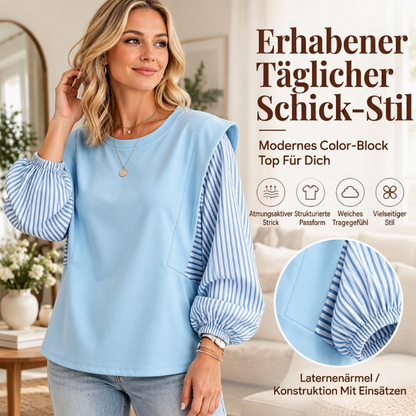 🔥Bestseller + 50% Rabatt!🔥 Lässiges Damen-Langarmshirt mit Patchwork-Design