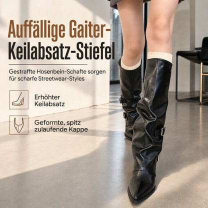 📢Experten empfehlen es!📢Damen Kniehochstiefel aus weichem Leder mit spitzer Zehenpartie, lässiger Passform und klotzigem Blockabsatz