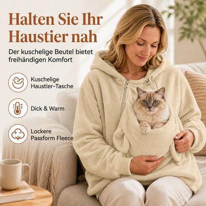 📢Tausende Kunden kaufen es!📢 Weites Hoodie mit Känguru-Tasche zur Haustiertrage mit Reißverschluss