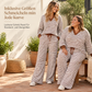 ⏰Jetzt oder nie!⏰ Damen gestreiftes lässiges Loungewear-Set, langärmeliges V-Ausschnitt-Oberteil und weite Hose, zweiteiliges entspannt sitzendes Set
