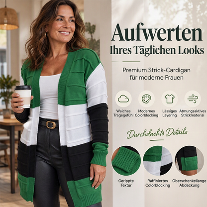 🌊Winter-Sale! Bis zu 50%!🌊Damen Strickjacke mit Farbblock-Design, offener Front