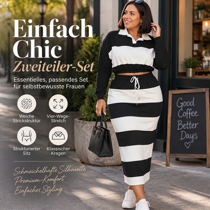🥳Alles im Sale! Schnell sein!🥳 Damen Gestreiftes Crop-Top mit Kragen und Midirock Set