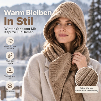 👍🧣Von vielen Kunden gewählt | Vielseitig & praktisch, Alltag – Damen 2-in-1 Thermo-Strickschal mit Kapuze
