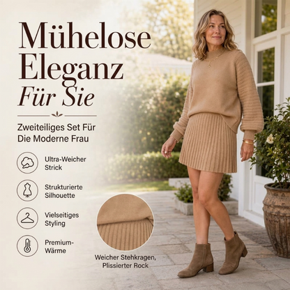 2-teiliges Damen-Set aus Strickpullover und Rock