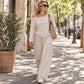 🌟Bestseller reduziert! Nur diese Woche!🌟 Damen-Off-Shoulder-Langarm-Oberteil und Weites-Hose-Set