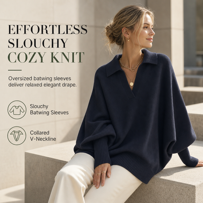 🔥Bestseller Nr. 1!🔥 Locker geschnittener Damen-Strickpullover mit Kragen – lässiger, legerer Ein-Farben-Strickpullover mit langen Ärmeln