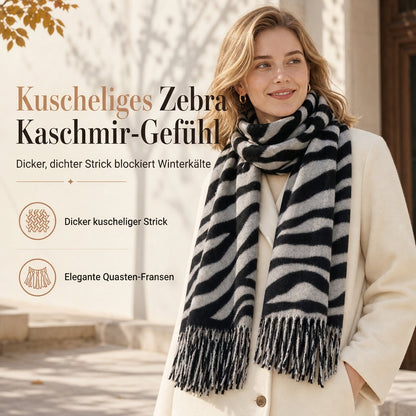 🦓✨ Damen Winter-Stola mit Zebra-Print – Kunstkaschmir, Warm & Fransendetail ❄️