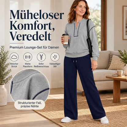 🔥Bestseller!🔥 Damen Langarm-Halbzip-Top und Hosen mit weitem Bein Set