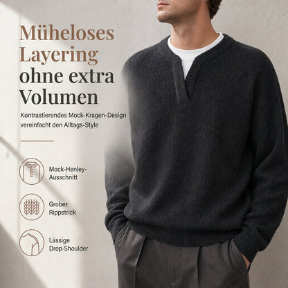 🥳Top Angebot!🥳 Herren Retro Henley Künstliches Zweiteiliges Sweatshirt, Locker Sitztender Langarm Strickpullover für Herbst und Winter
