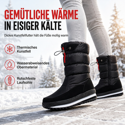 Damen wasserdichte Winterstiefel mit wadenmittlerer Höhe, dickem Plüschfutter, rutschfesten und warmen Baumwollschuhen