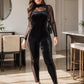 🥳Jetzt kaufen!🥳 Damen Throughsicht Samt Netz Enganliegender Jumpsuit