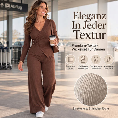 Damen-Strukturiertes asymmetrisches Wickeltop und weite Hosen Set
