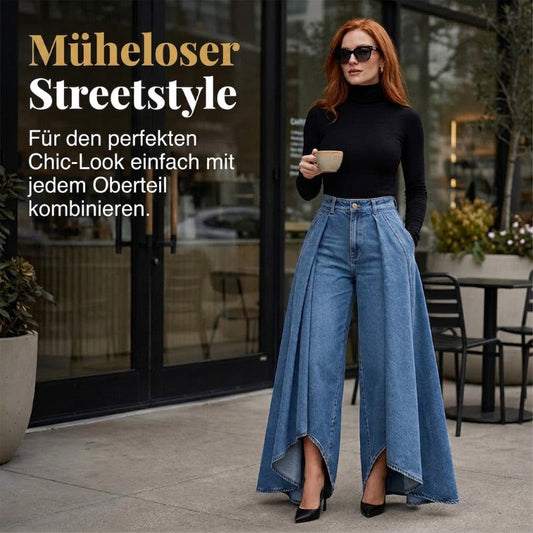 📦 Frisch eingetroffen! 👖 Damen Hochtaillierte Weitbein-Jeans mit High-Low-Saum – moderner Look, figurschmeichelnd & vielseitig kombinierbar