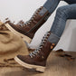 🔥2024 new hot sale 49% off🔥Fashion Knit Patchwork Round Toe Mid-calf Boots